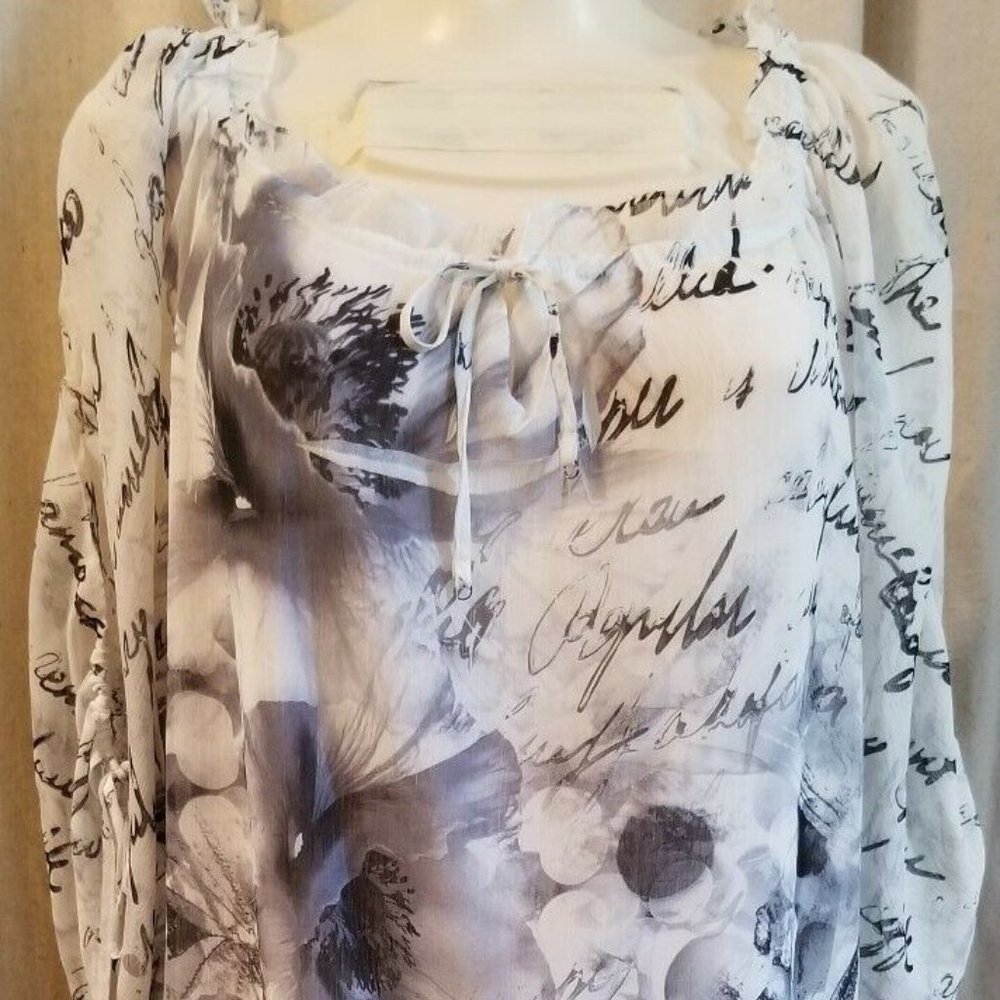 Style & Co  Floral  Blouse Top  Black White Sheer